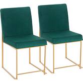 High Back Fuji Dining Chair in Green Velvet & Brushed Gold (Set of 2)